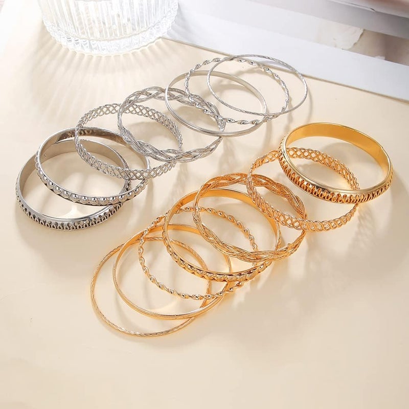 RINTOLER Store 16Pcs Gold Bangle Bracelets for Women - Multi Layer Stackable Textured Bracelets Boho Jewelrys Set. - Image 5